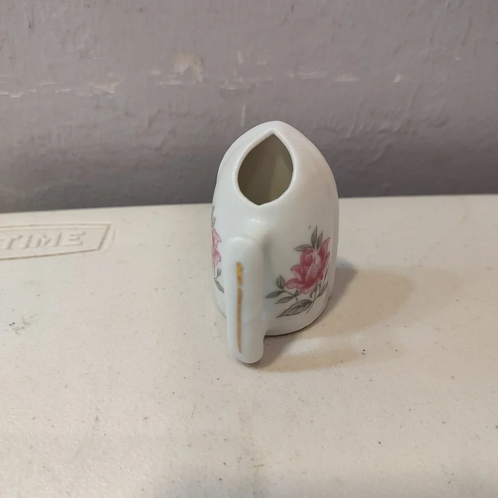 Vintage Miniature Iron Ceramic Porcelain Toothpick Holder‎ Floral Pink Rose 2